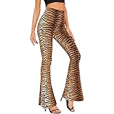 LuckyZhe Womens Leopard & Snake Flare Animal Print Flared Bell Bottom Pants Wide Leg Pants