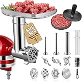 Meat Grinder Attachment for KitchenAid Stand Mixer, Food Attachment Included 4 Grinding Plates, 3 Sausage Stuffer Tubes & Hol
