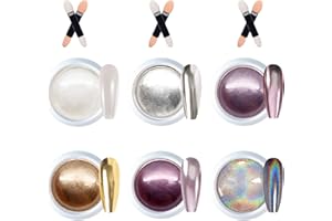 GZMAYUEN 6 Colors Chrome Nail Powder, Metallic Mirror Chrome Nail Powder for Nails Pearl Holographic Nail Pigment Powder for Nails Art DIY Decoration