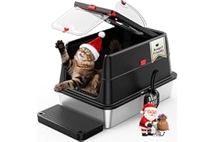 BEST JAJA Stainless Steel Litter Box: Enclosed Cat Litter Box with Flip Lid Self Cleaning and High Sided Top Entry Design, XL Extra Large Metal Kitty Litter Pan Tray for Big Cats, Built-in Carbon Filter Pouch