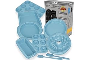 ASCHEF 9in1 Nonstick Silicone Baking Bundt Cake Pan Cookie Sheet Molds Tray Heat Resistant Bakeware Tools Kit for Muffin Loaf Bread Pizza CupcakeUtensil