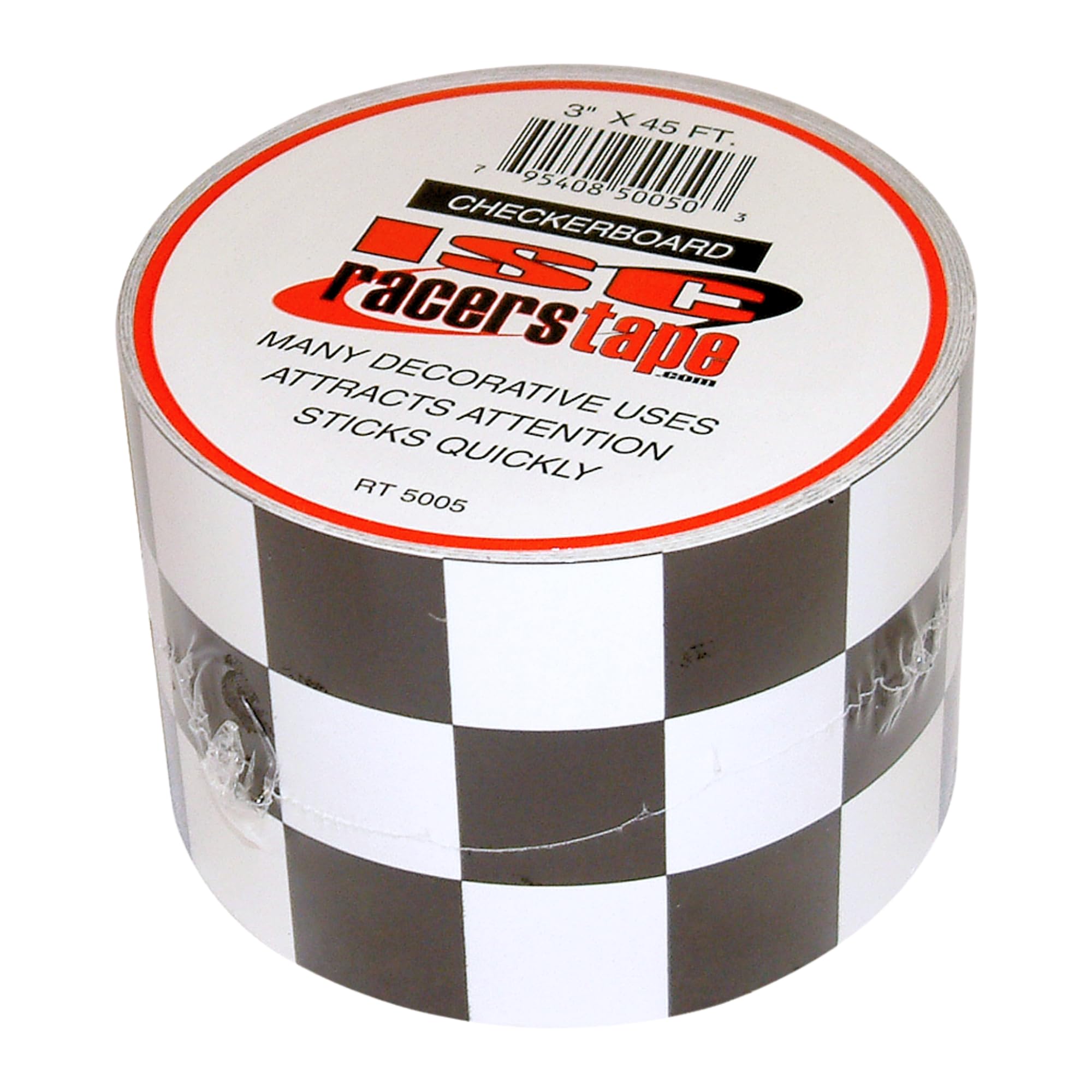 ISC Black & White Adhesive-Backed Checkerboard Tape, 3 in. x 15 yds. (Black and White/Square pattern)