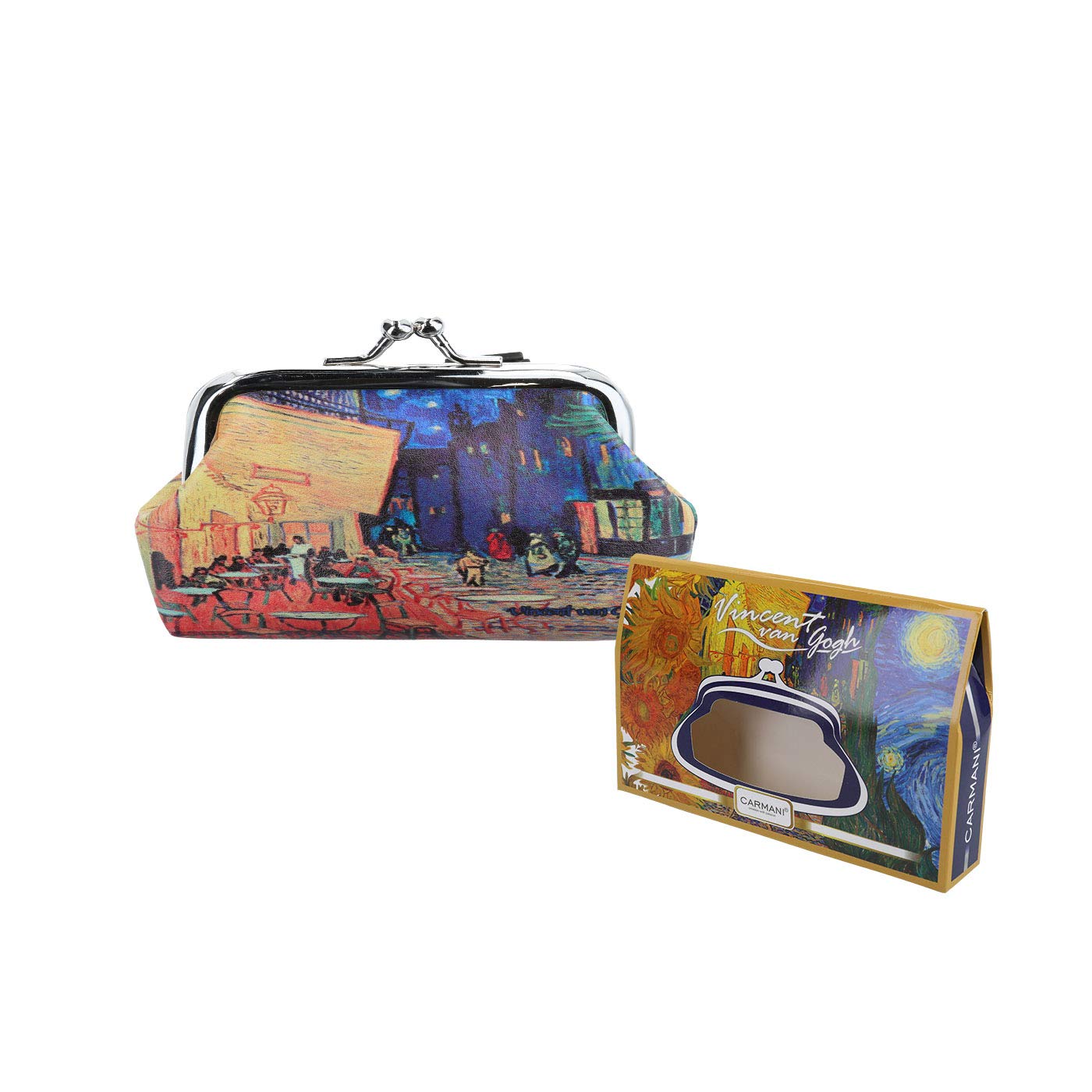 CARMANI - Medium Ladies Clasp Coin Purse with Vincent Van Gogh "Coffee Terrace at Night"