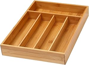 YBM Home Inc. 5-Compartment Utensil/Flatware/Cutlery Tray Drawer Organizer, Natural Wood