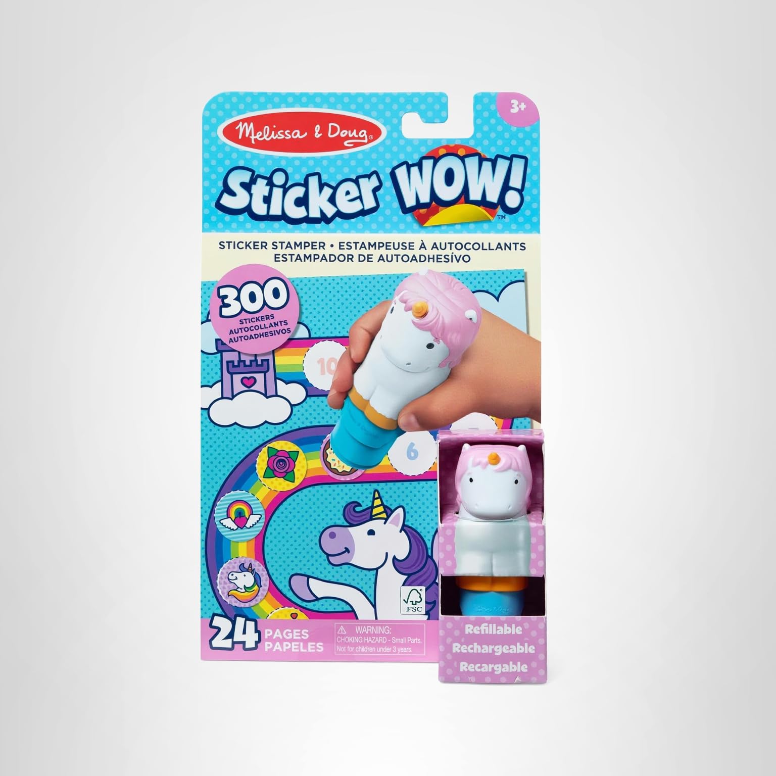 Melissa & Doug Sticker Wow!™ 24-Page Activity Pad and Sticker Stamper, 300 Stickers, Arts and Crafts Fidget Toy Collectible Character – Unicorn Creative Play Travel Toy for Girls and Boys 3+