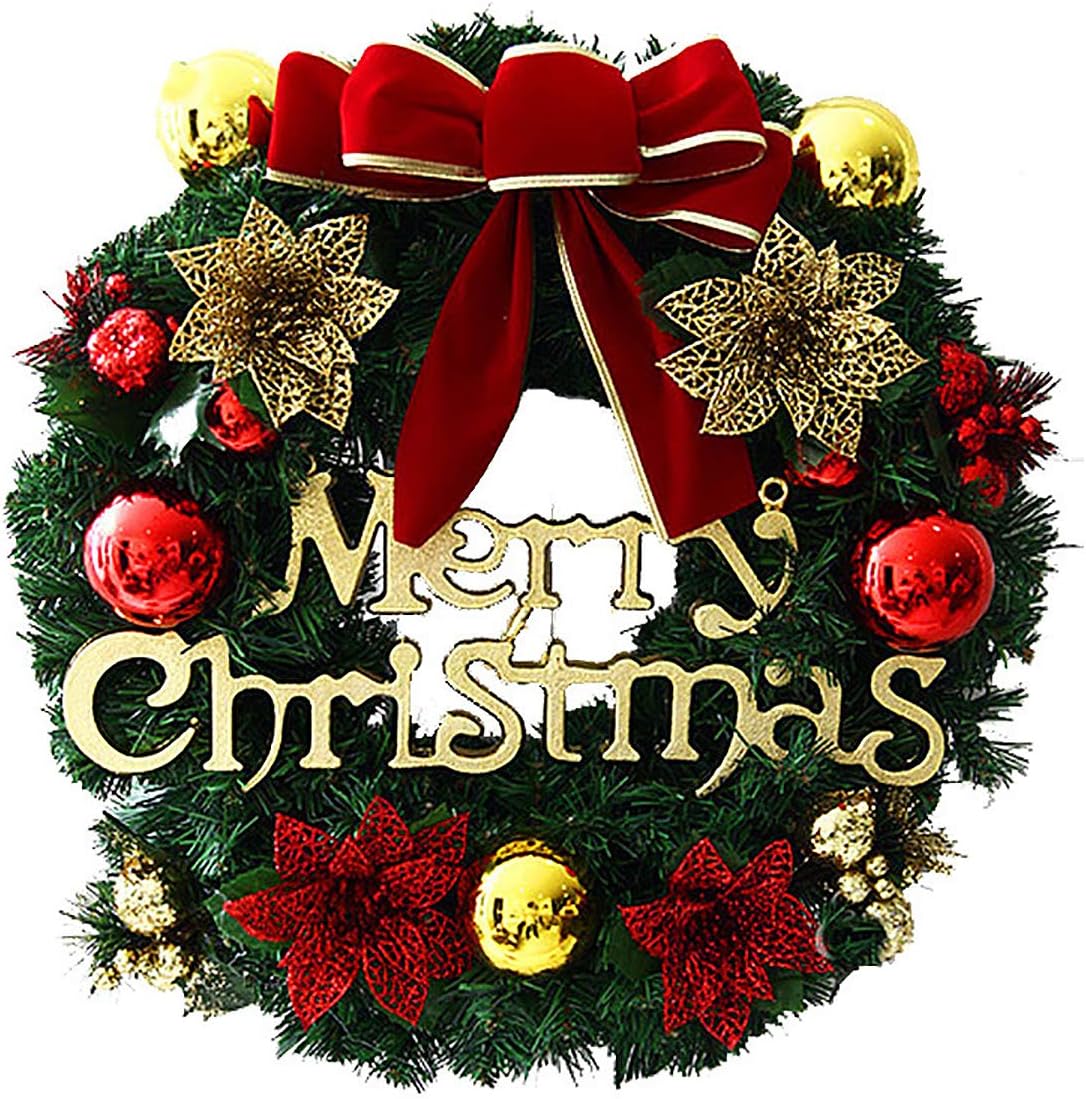 Fambasis Christmas Wreath 30cm Artificial Garland with Bowknot and Baubles Xmas Decorations for Fireplaces Stairs Wall Door (2#)