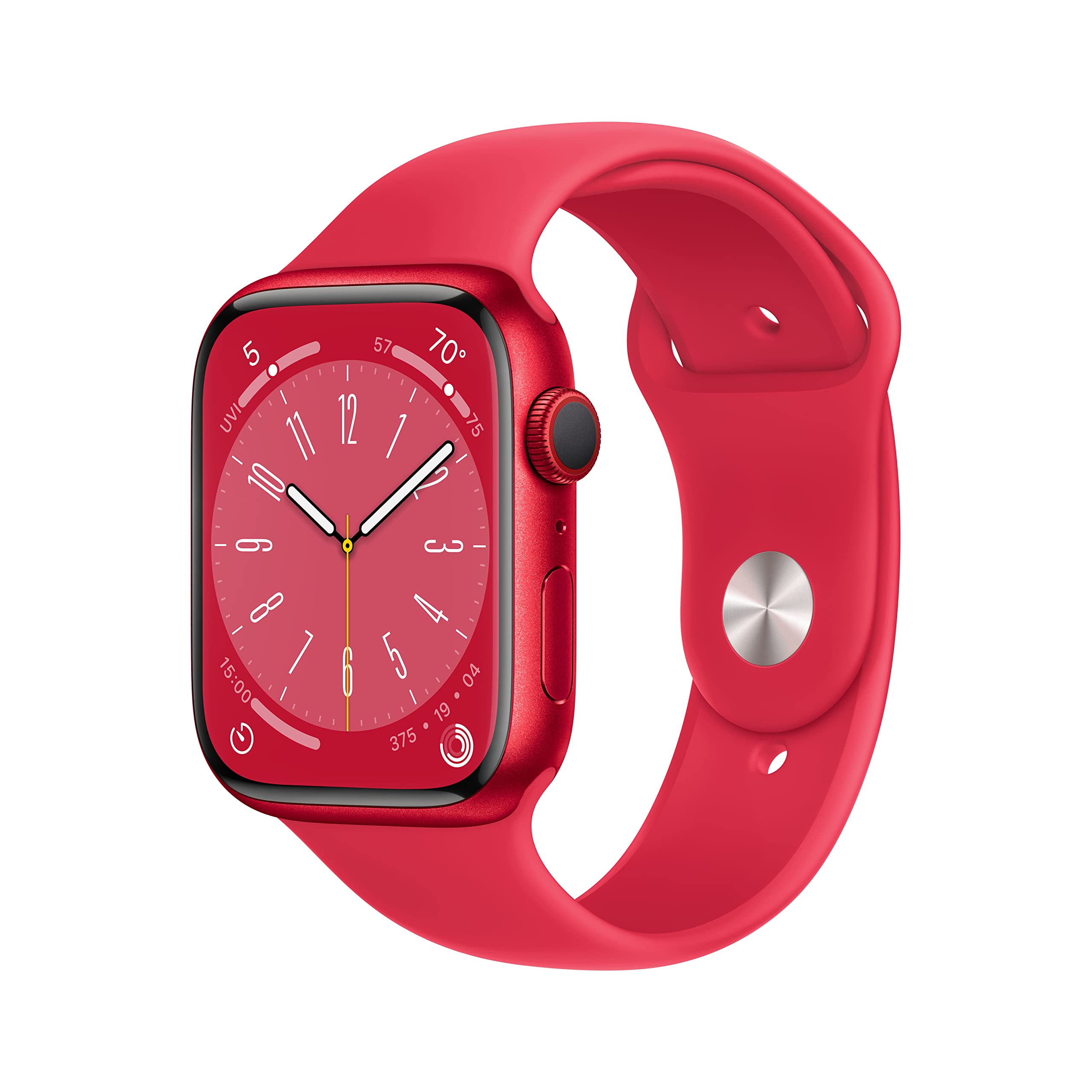 Apple Watch Series 8 [GPS + Cellular, 45mm] - (PRODUCT)Red Aluminum Case with Red Sport Band, M/L (Renewed)