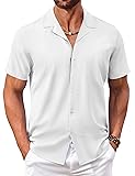 COOFANDY Men's Linen Shirts Short Sleeve Casual