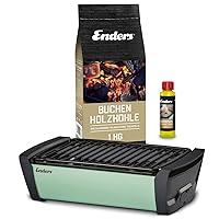  Aurora Enders Tischgrill klein schwarz Camping Balkon Picknick ✔ eckig ✔ tragbar rauchfrei ✔ Grillen mit Holzkohle ✔ für den Tisch 
