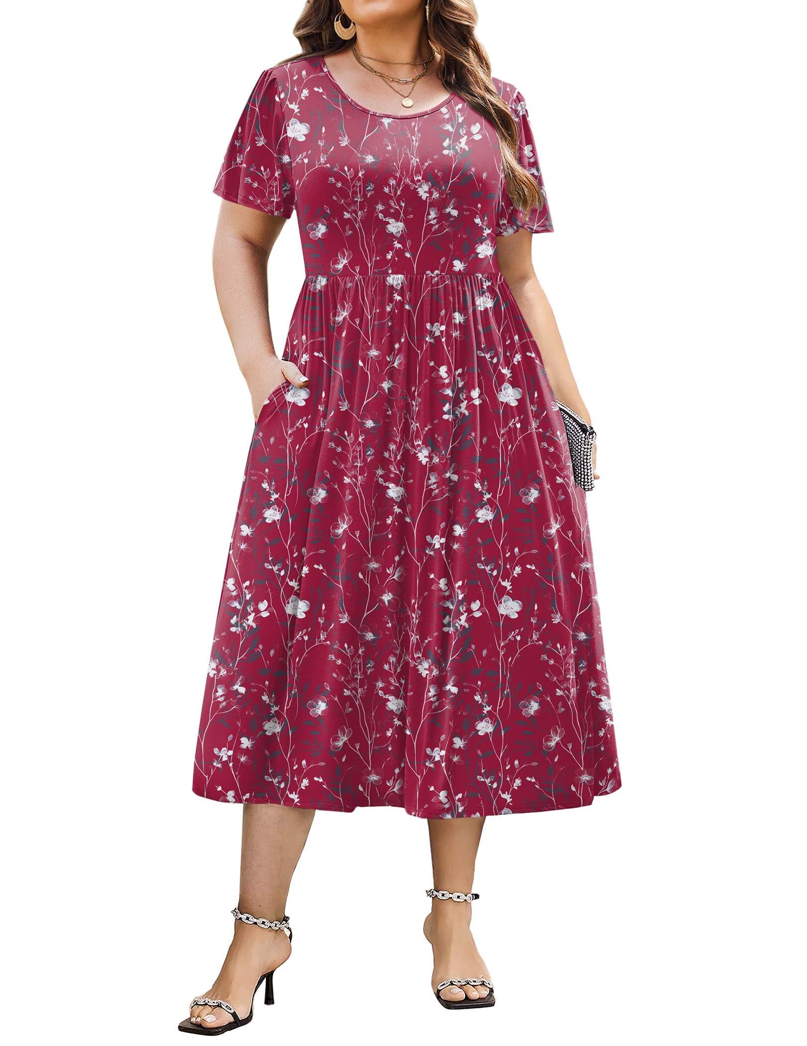 IN'VOLAND Plus Size Summer Dresses for Women 2026 Short Sleeve Casual Sundresses T-Shirt Dress Image