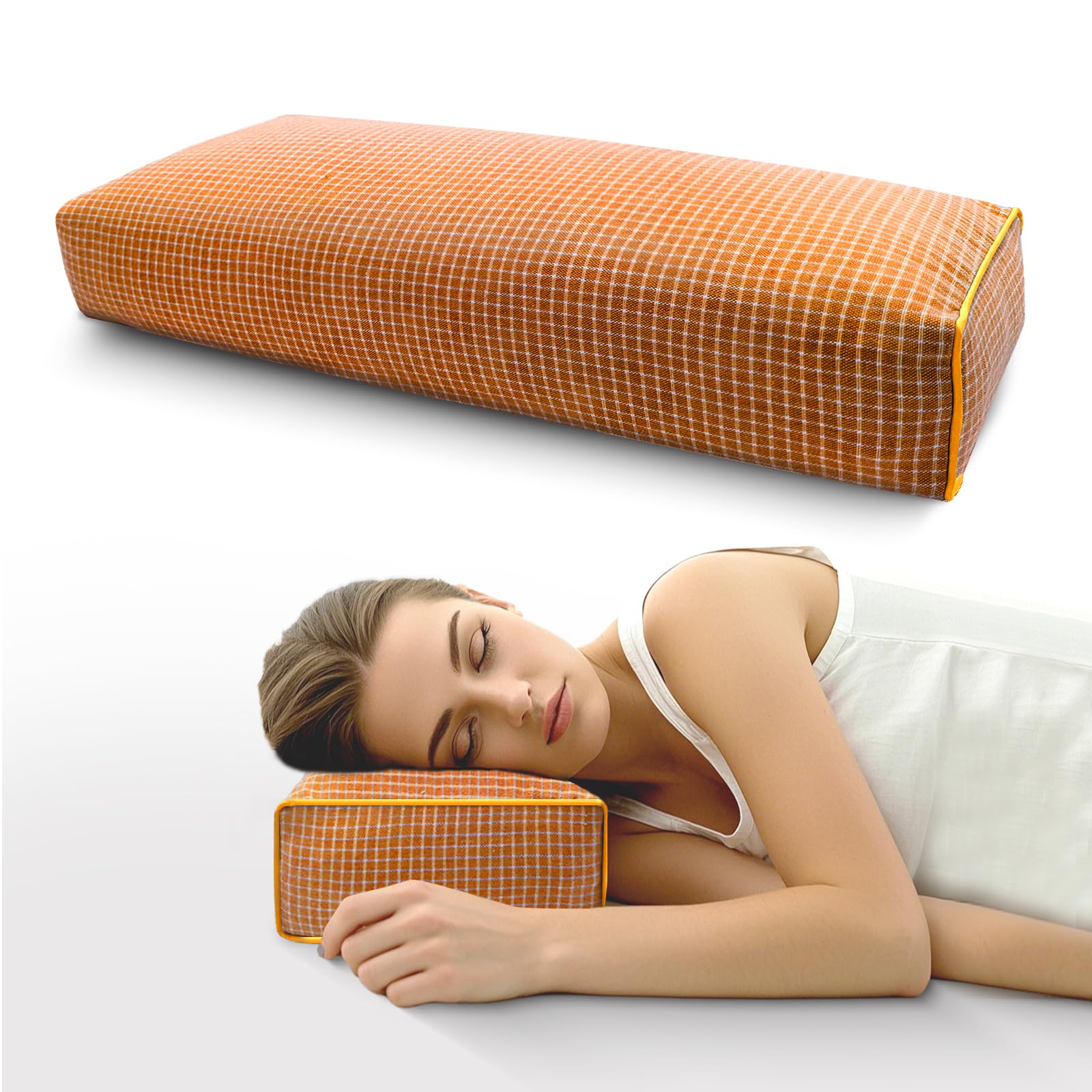 Photo 1 of *MINOR DAMAGE - USED*
Buckwheat Pillow & Cervical Pillows for Sleeping (21x8x3inch), Natural Cooling Technology and Relieve Cervical Pain, 100% Organic Coarse Cloth Package w Organic Buckwheat Hulls. (xiaoge Orange)