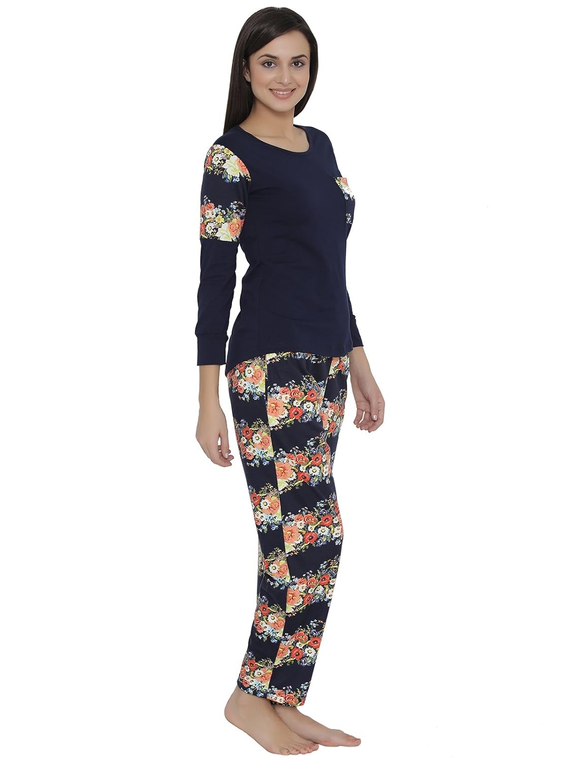 clovia women's warm floral print top & pyjama