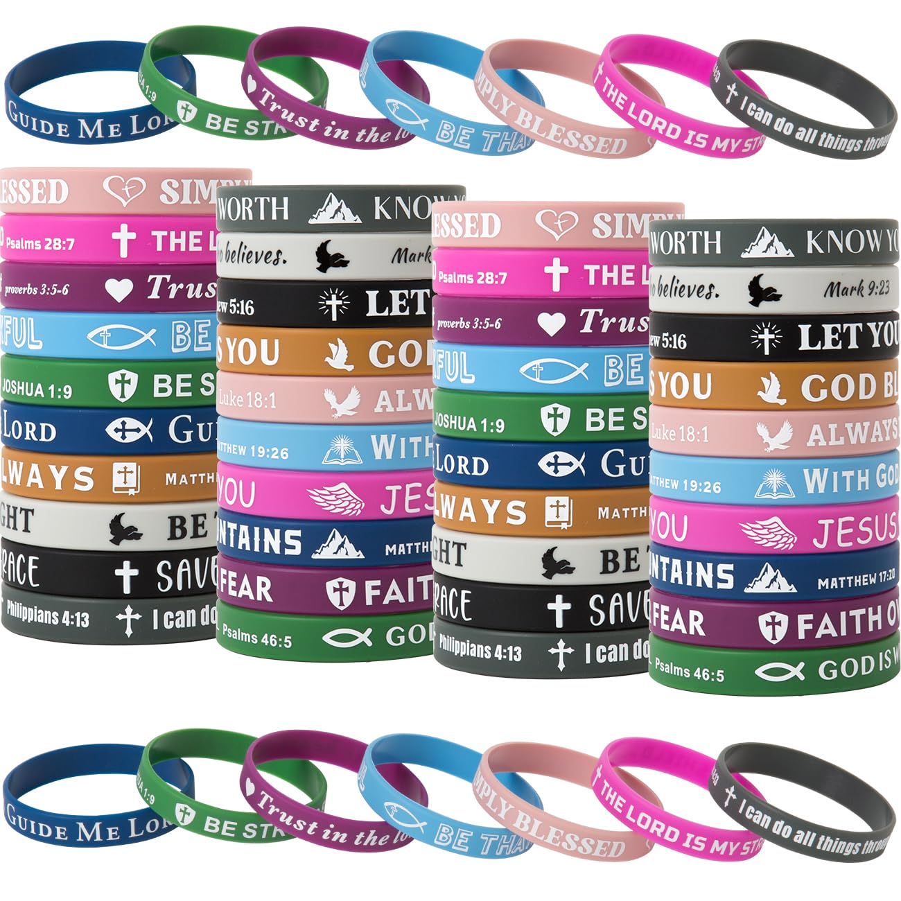 IDREAMBAND Bible Verse Bracelets – 80 Pcs Silicone Bracelets Bulk Jesus Bracelets – Cute Christian Bracelet Colored Wristbands – Comfortable and Lightweight – Perfect Religious Gifts for Men, Women