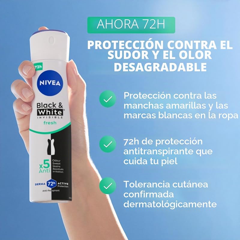 Spray antitranspirante preto e branco fresco, 150 ml