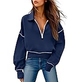 Remidoo Women's Half Zip Sweatshirt Cropped Sweatshirts Constrast Trim Long Sleeve Pullover