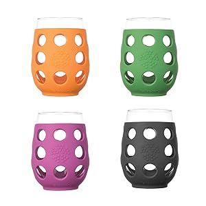 Lifefactory LF320400C4 BPA-Free Glass with Protective Silicone Sleeve Indoor and Outdoor Wine Glas 17 oz Multicolor