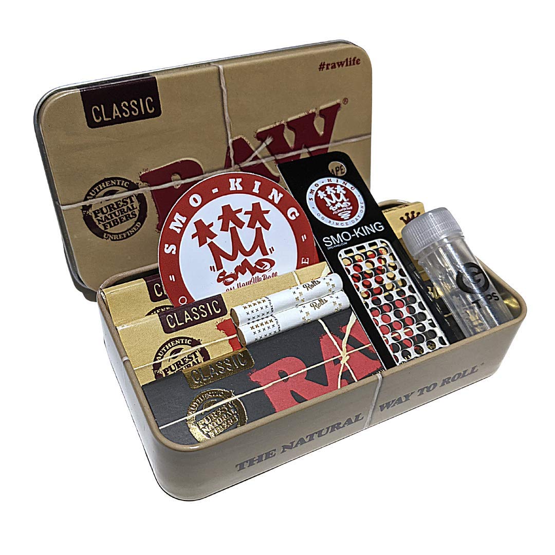 SMO King x RAW Loud Pack - RAW Classic Tobacco Stash Tin, Papers and Exclusive G Tip