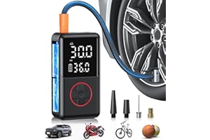 JUSUOX Tire Inflator Portable Air Compressor, Air Pump for Car, 150PSI Portable Tire Inflator, Mini Bike Pump with Pressure Gauge, LED Light for Cars, Bikes, Motorcycle, Balls(Red)