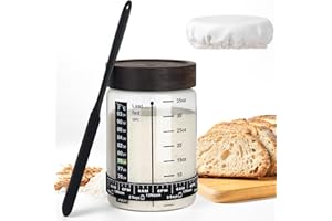 77L Sourdough Starter Jar, 35 oz Sourdough Starter Kit with Date Marker Feeding Band, Thermometer, Food-Grade Scraper, Cloth Cover and Acacia Wood Lid, Sourdough Bread Baking Supplies