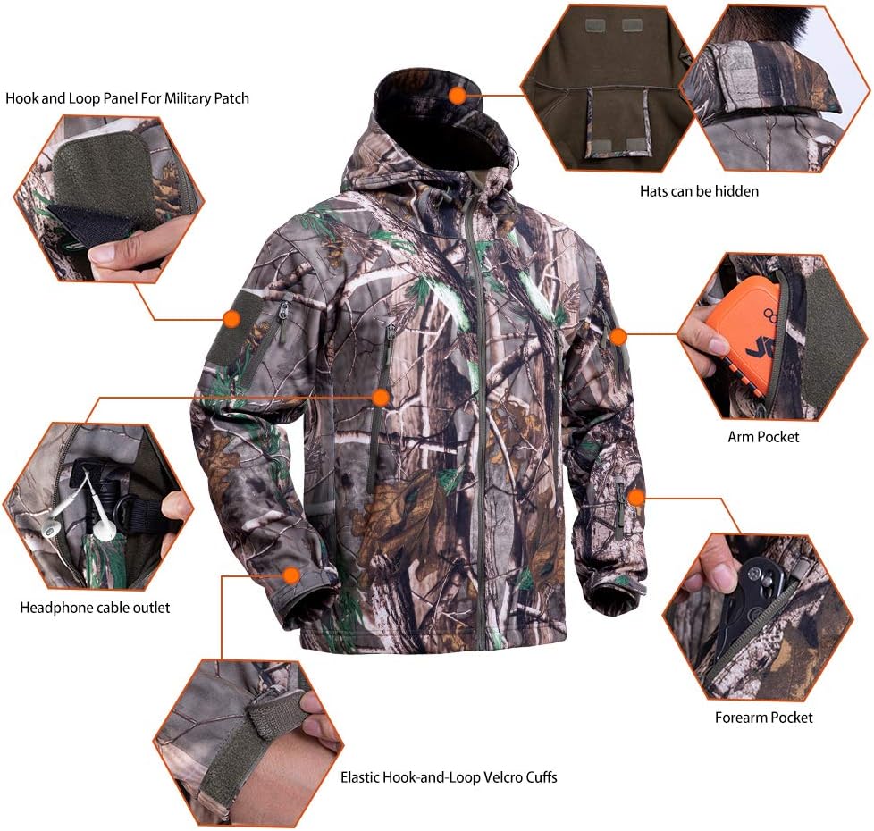 YEVHEV Hunting Gear Suit for Men Camouflage Hunting Hoodie Jacket Windproof Real-Tree Camo: Clothing