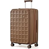 aji Expandable Top Opening 24 Inch Checked Luggage with Spinner Wheels, Large Suitcase with TSA Lock, Hard Shell Travel luggage Suitcases for Men Women, for 12+Days Travel, Chocolate Brown