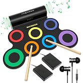 ROCKSOCKI Electric Drum Set, 7-Pad Electronic Drum Set with Headphone Included, Roll-up Drum Pad For Kids, Great Holiday Xmas Birthday Gift (Dual Speakers)