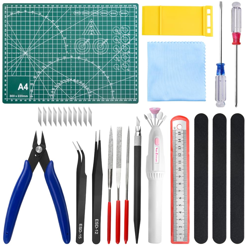 WMYCONGCONG 32 PCS Gundam Modeler Basic Tools Craft Set with a Plastic Case for Hobby Model Assemble Building Repairing and Fixing Green