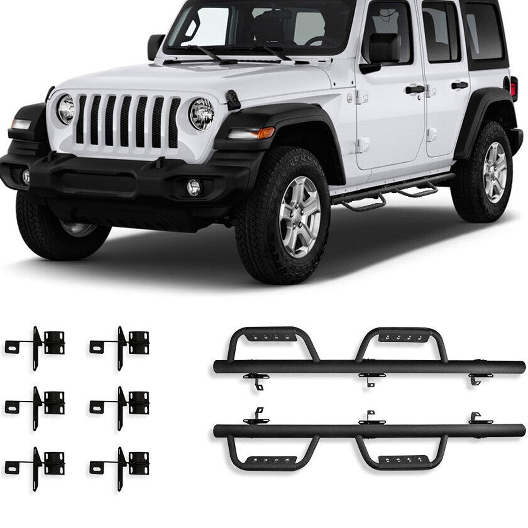 Photo 1 of KUIPERAUTO Running Boards Side Steps Compatible with 2018-2024 Jeep Wrangler JL 4-Door Unlimited Sports Sahara Rubicon Round Drop (3 inches)