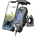 iMESTOU Motorcycle Wireless Qi/USB C Phone Mount Charger Handlebar Cellphone Holder Tool-Free Install with Waterproof Switch Fused Fast Charge for iPhone Samsung 3.5-6.8 inch Smartphones(Upgraded)