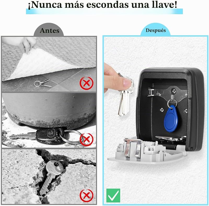 Caixa de Chaves com Código de 4 Dígitos, Grande Caixa de Chaves de Parede, Cofre de Chaves Exterior, Proteção Resistente e Impermeável para Casa, Garagem, Escritório e Jardim — foto 4 de 7