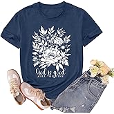 sallrue Christian Shirts for Women God is Good T-Shirt Faith Bible Verse Tee Tops