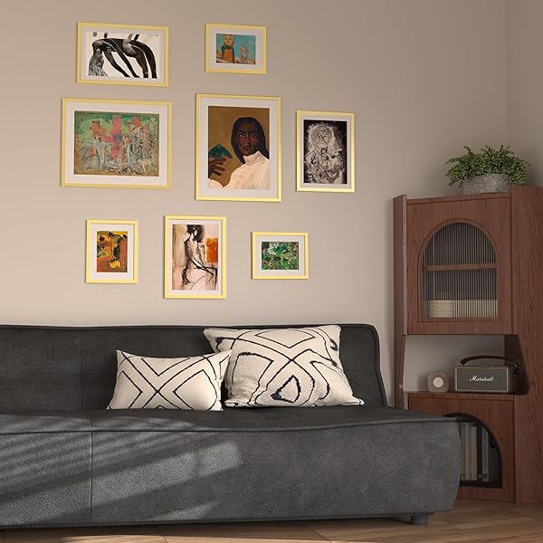 HAPPYHAPI 11X17 PICTURE FRAME GOLD, GOLD PICTURE FRAMES DISPLAY PHOTOS 9X15 WITH MAT OR 11X17 WITHOUT MAT, 1 PACK PLASTIC FRAME FOR WALL FOR HOME DECOR