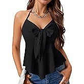 LYANER Women's Peplum Halter V Neck Tie Knot Front Sleeveless Ruffle Sexy Cami Top