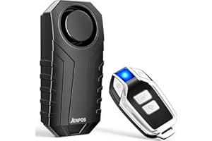 JENPOS Bike Alarm, 113dB Loud Waterproof Wireless E-Bike Motorcycle Alarm with Remote, Anti-Theft Vibration Motion Sensor Multipurpose Security Alarm System, Ebike Accessories