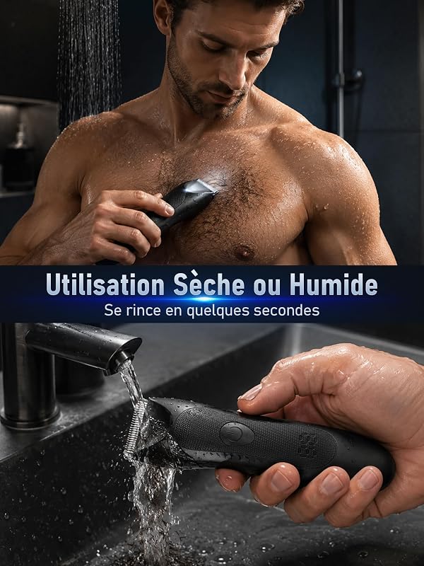 Tondeuse Corps Homme, Tondeuse Homme Partie Intime: Rasoir Homme Electrique Rechargeable,Lame en Céramique Anti Coupure, pour Partie Intime/Testicules/Pubis/Poils Pubiens, Utilisation Humide/Sèche — photo 6 sur 8