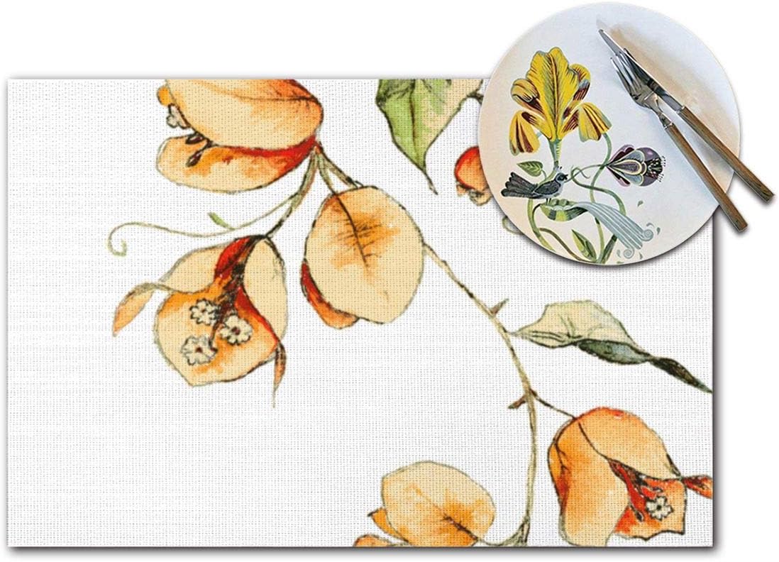Amazon オレンジブーゲンビリアイラストpvcプレースマット織りデザインセット6 耐熱テーブルプレースキッチンテーブル用マット 12 X 18インチ ランチョンマット オンライン通販