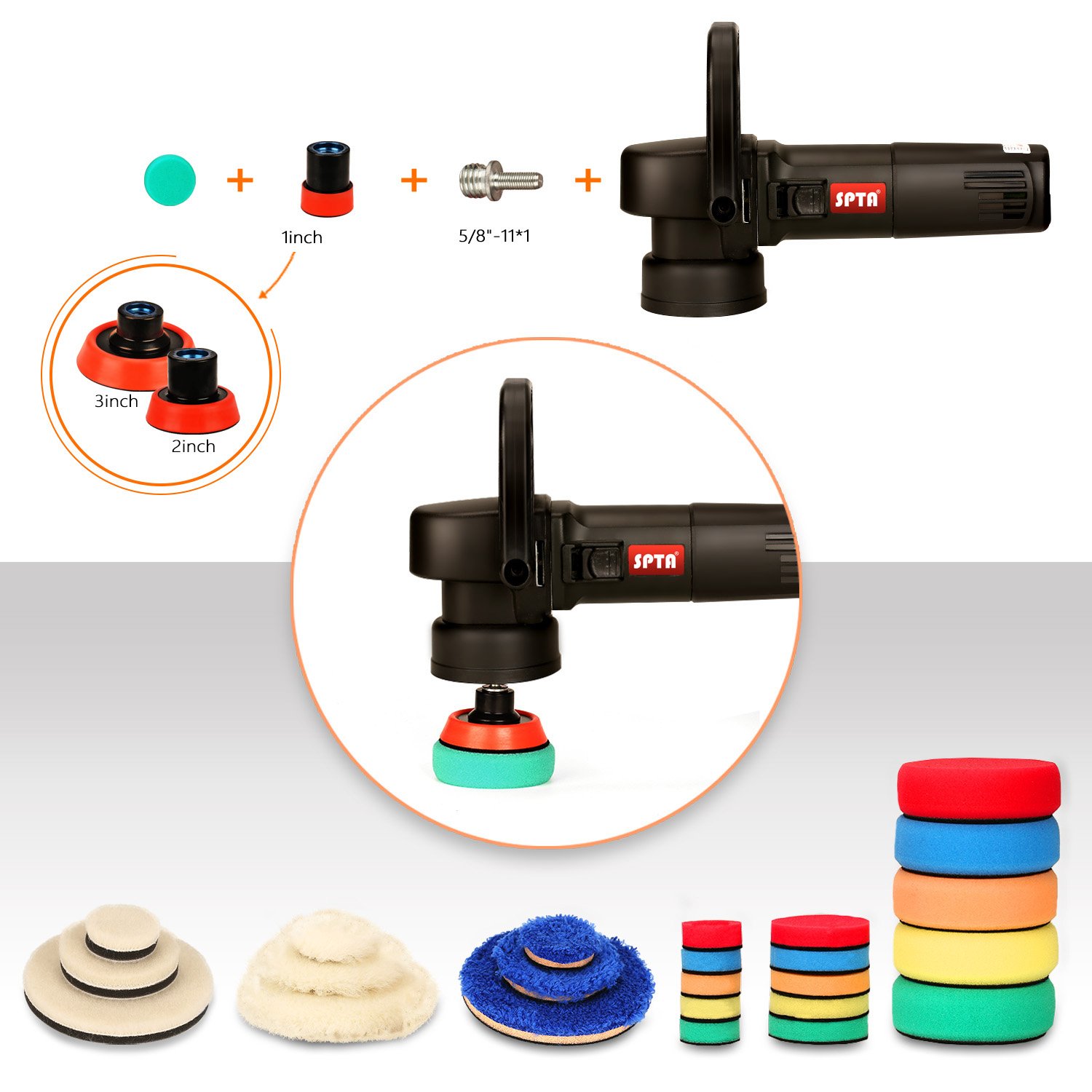 SPTA 29pcs Drill Buffing Pad Detail Polishing Pad Mix Size Kit with 5/8