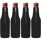 Wegitcs Beer Bottle Cooler Sleeves, Standard Zip-up Extra Thick Neoprene Insulated Sleeve-Keep Beer Cold and Hands Warm, Non-slip 12 OZ Longneck Bottle Holder with Bottle Opener (Black, 4 Pack)