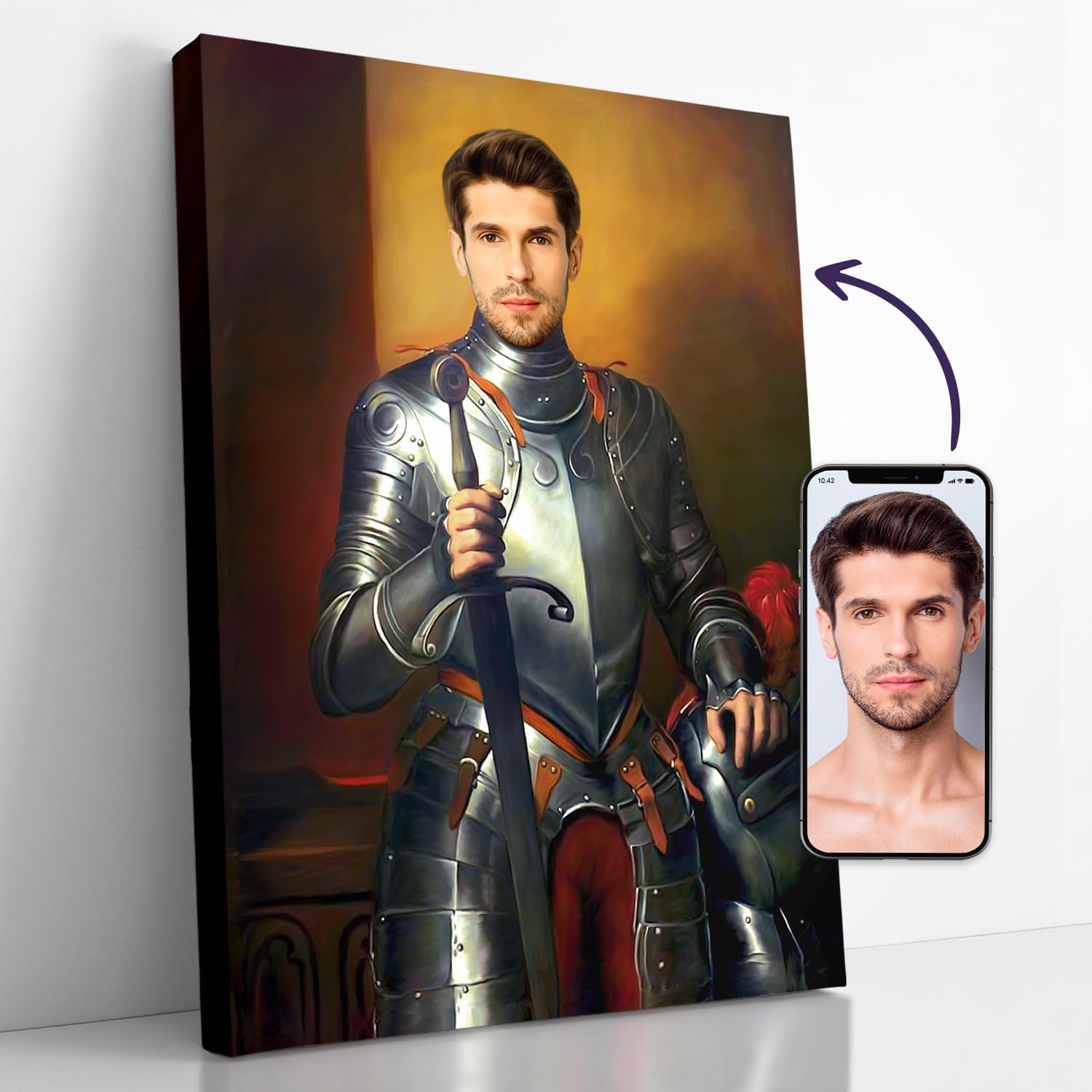 Paintings - Turn Me Royal Custom Portrait from Your Photo, Personalized Canvas Wall Art as Gift for Military Men, Turn him into Warrior, Hero, Famous Historical Figure (The Noble Knight, 18