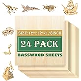 24 Pack 12"x12"Basswood Sheets 1/8",3mm Basswood for Laser Cutting,3mm Plywood Unfinished Wood Craft Wood for DIY Ornaments and Models Drawing Painting Engraving Wood Burning and Laser Cutting