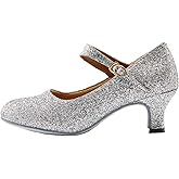 missfiona Women's Glitter Latin Ballroom Dance Shoes Pointed-Toe Y Strap Dancing Heels