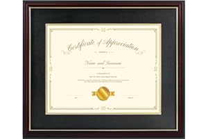Hodeframe 15x18 Document Frame for 11x14 Diploma/Certificate/Picture, Black Gold & Burgundy Color Includes Double Mat and UV Protection Acrylic (Black Over Gold Double Mat, 1-Pack)