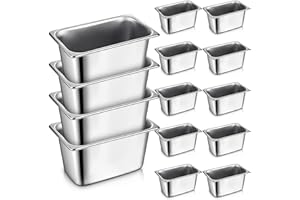 Rtteri 22 Pcs 1/9 Size 4? Deep Stainless Steel Hotel Pans Set: 16 Metal Buffet Steam Table Pans with 2 Tongs & 4 Spoons Stackable & Anti Jam, Commercial Restaurant Catering Kitchen Food Prep
