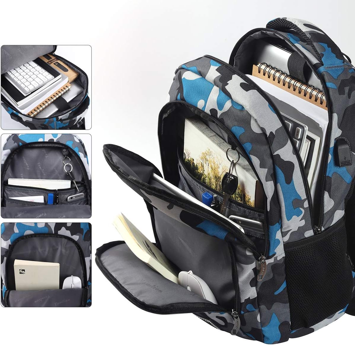 Laptop Backpack School Backpack Computer Backpack with Laptop Compartment and USB Charging Port (B6-Camouflage Blue, 15.6 inch) - Image 4
