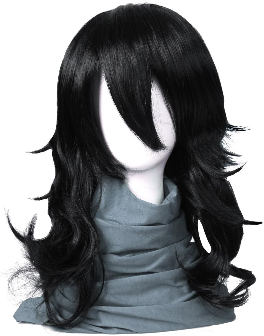 ColorGround Medium Long Wavy Anime Cosplay Wig for Men (Black Wavy)