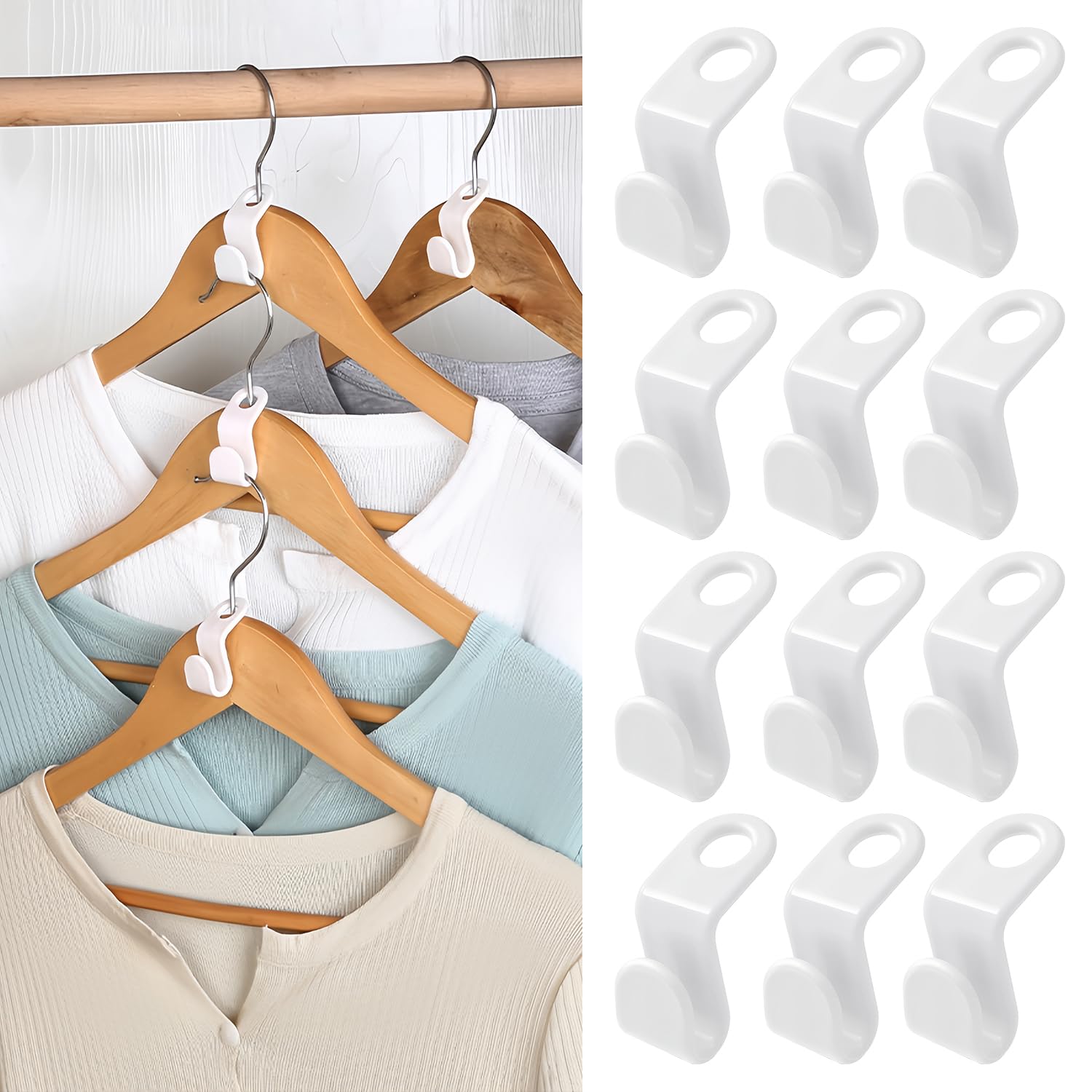 Photo 1 of 100 PCS Space Saving Hanger - Clothes Hanger Connector Hooks, Stacking Hanger Hooks Space Saver, Plastic Closet Organizers and Storage Hanger Extender for Heavy Duty Cascading Connection Hook (White)