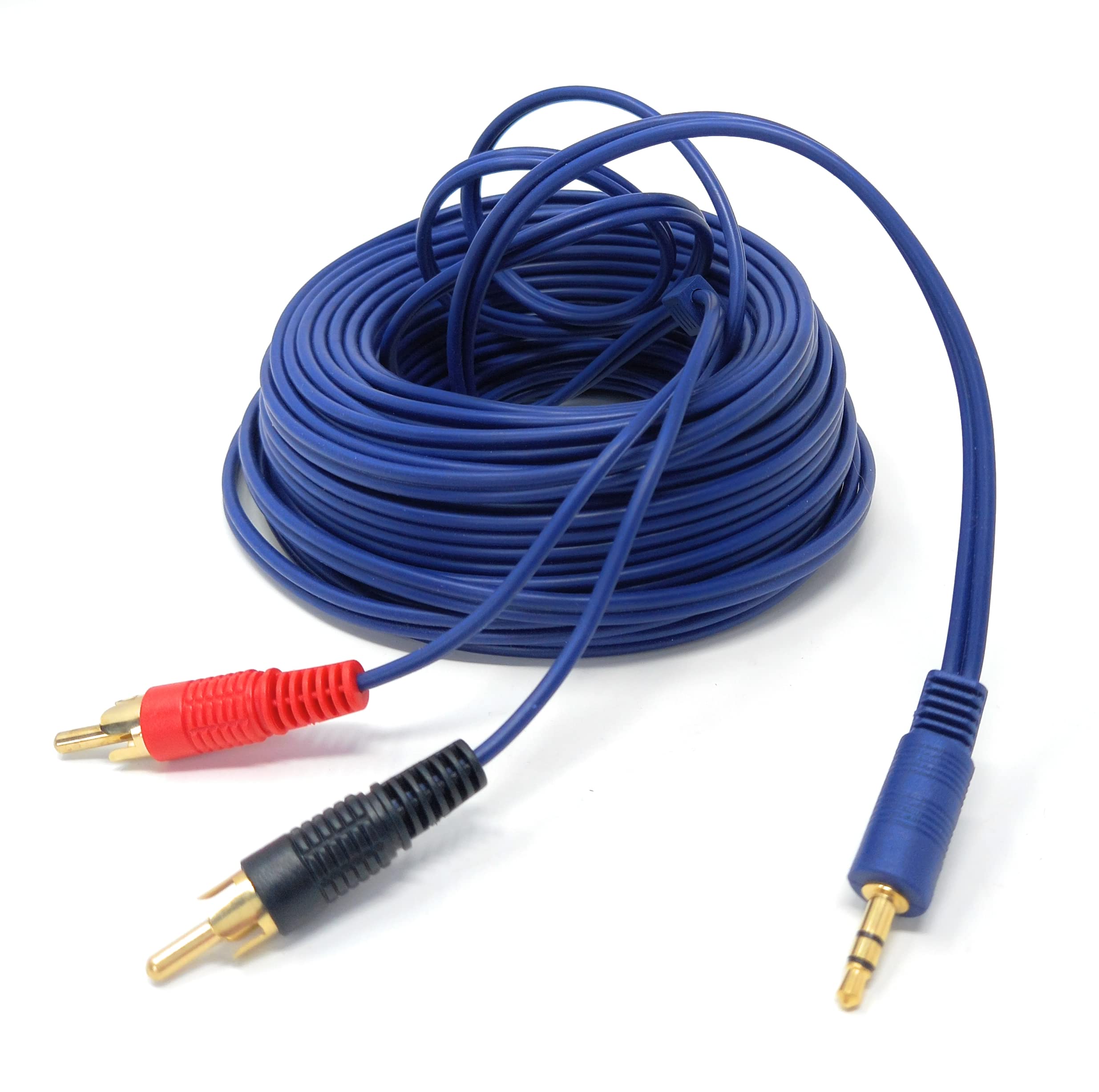 DRUT 15m 3.5mm to Twin RCA Stereo Aux Phono Audio Cable Mini Jack Lead Cord Y Splitter Headphone Cord RCA Y Splitter Adapter 50ft Blue Gold Connectors