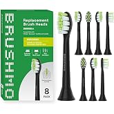 BRUSHMO Whitening Replacement Heads for Philips Sonicare, 8 Pack Black | Designed for Stain Removal, Diamond-Cut Bristles, Fade Indicators, Protective Caps, Fits Click-On Handles