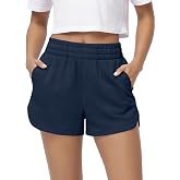 ODODOS Women's Sweat Shorts Cotton French Terry Curved Hem Workout Casual Relaxed Lounge Shorts with Pockets