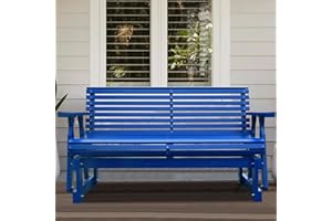 Beneouya Porch Glider Heavy Duty 800 LBS 5FT Roll Back Pressure Treated with Cupholders, Wood Patio Glider Chairs Bench with High Roll Back and Deep Contoured 2-Seater for Backyard, Garden, Dark Blue